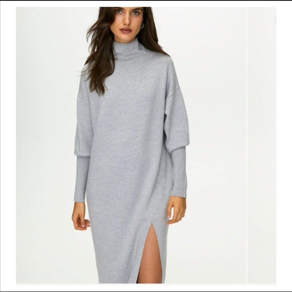 Aritzia Cyprie Heather Oversized Italian Wool Mock Turtle Neck Grey Dress XS EUC